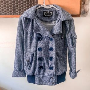 Blue Gray Button-Up Hoodie